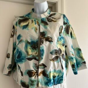 Floral Print Blazer/ Jacket with Blue, Yellow, and Brown Accents